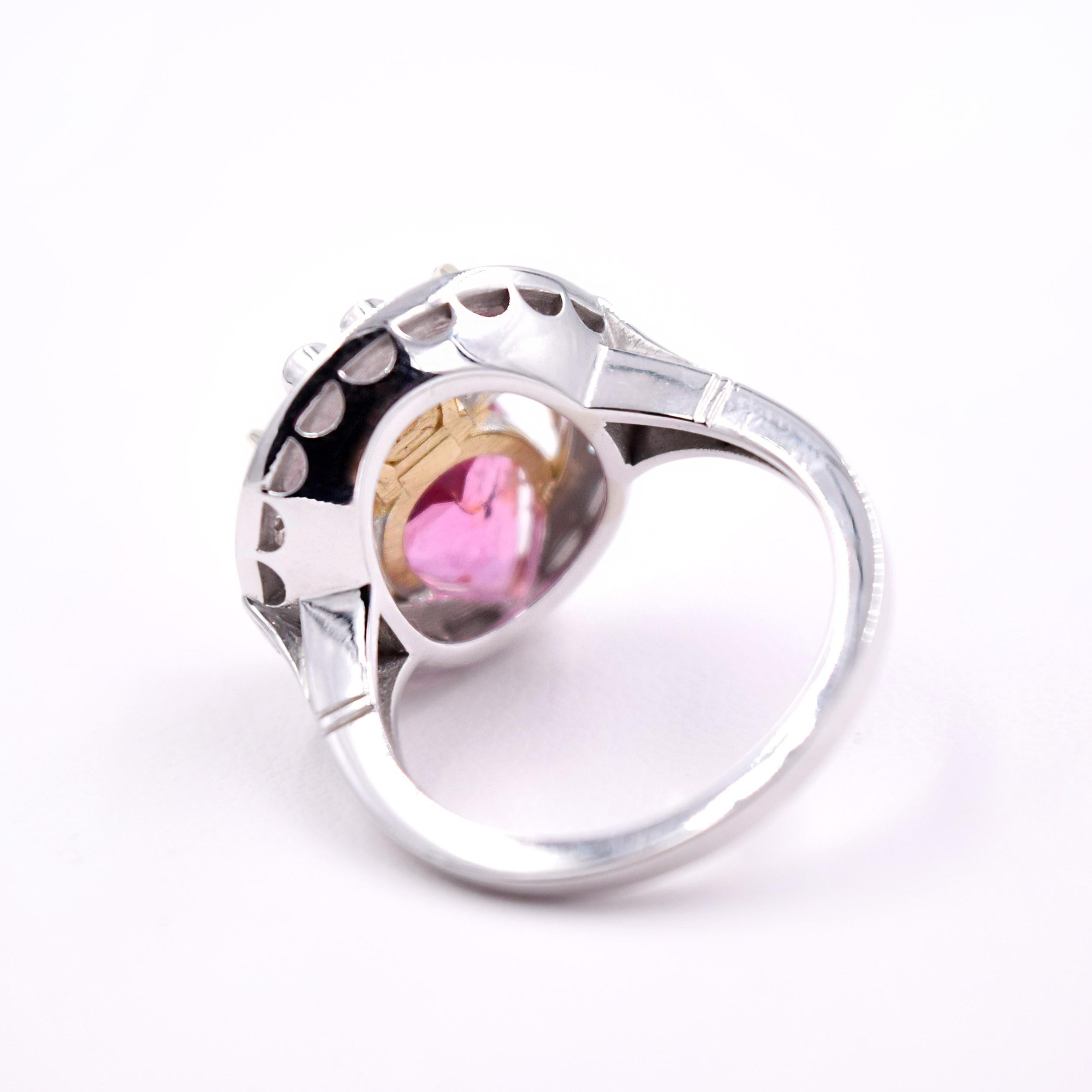 2.90 Carat Pink Tourmaline and .20 Carat Diamond Spider Ring in 14 Karat Gold In New Condition For Sale In Mill Valley, CA