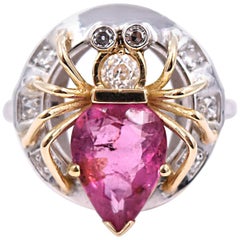 2.90 Carat Pink Tourmaline and .20 Carat Diamond Spider Ring in 14 Karat Gold