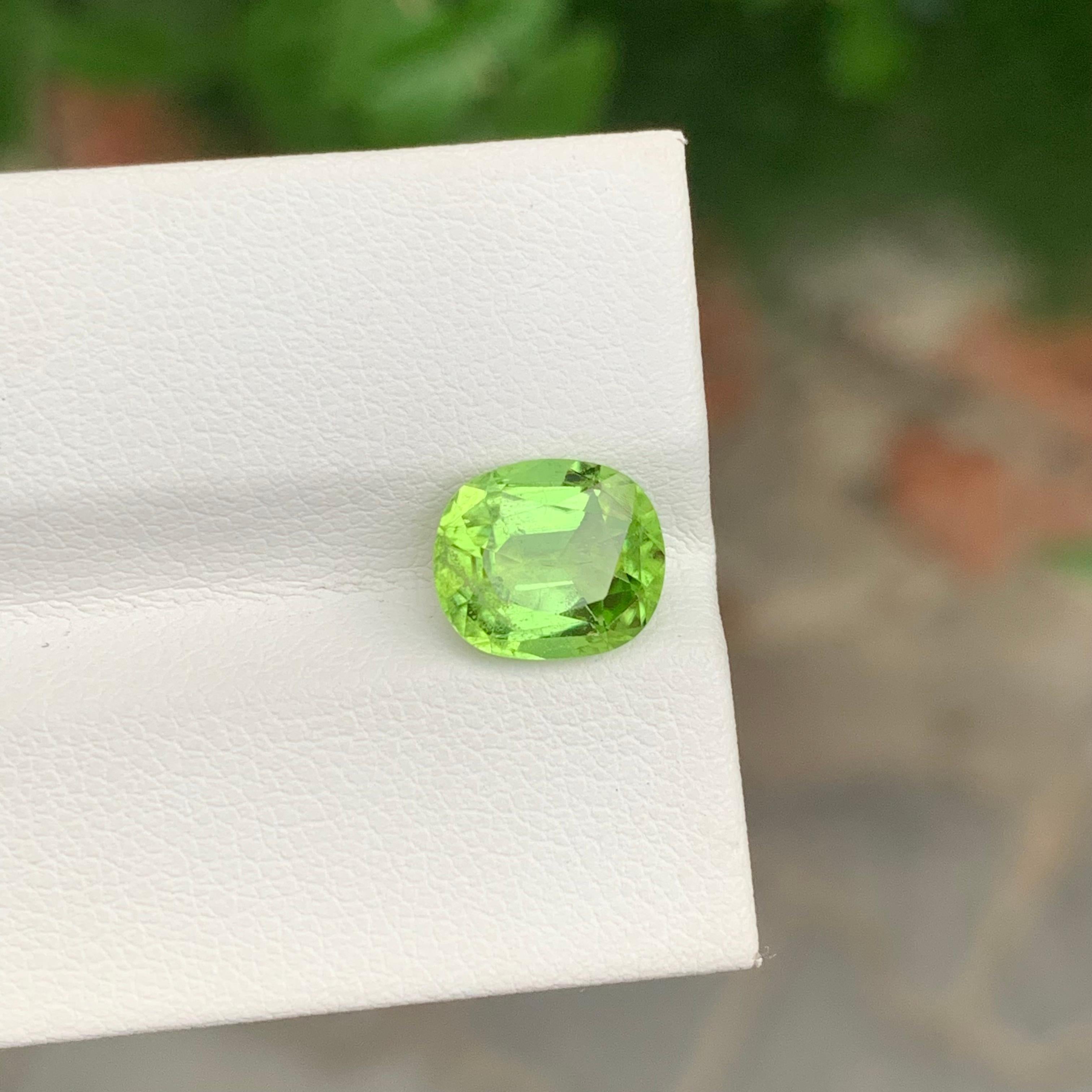 Arts and Crafts 2.90 Carat Pretty Natural Loose Peridot Cushion Shape Gem From Pakistan For Sale