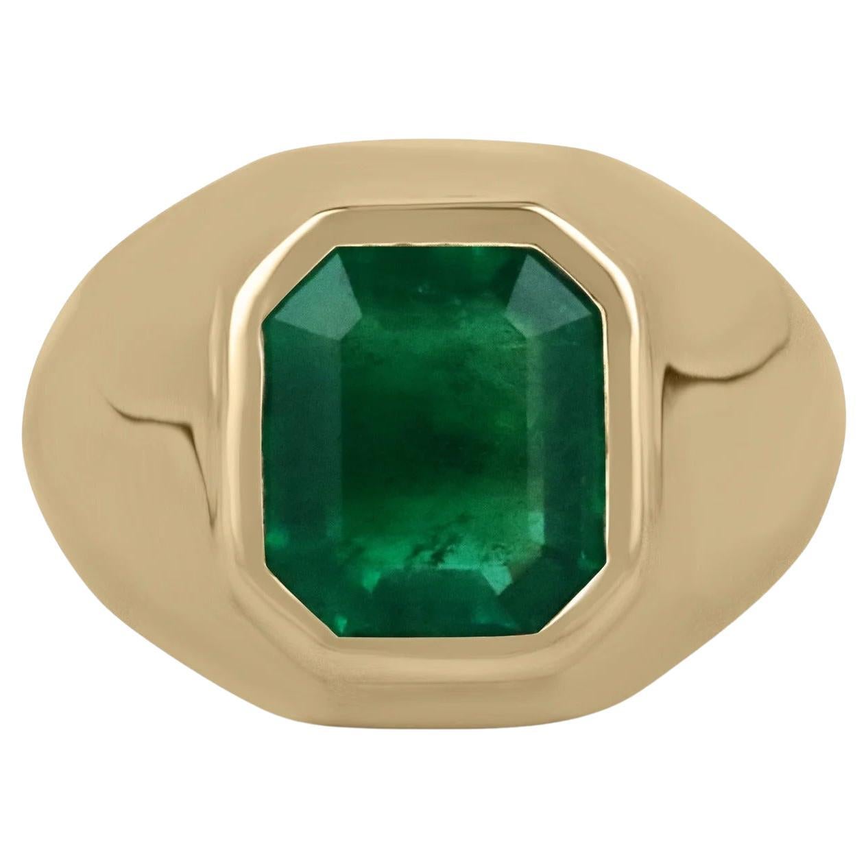 2.90 Carat Rich Dark Green Muzo Colombian Emerald Unisex Chunky Ring 18K