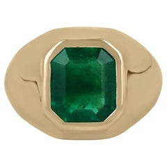 2.90 Carat Rich Dark Green Muzo Colombian Emerald Unisex Chunky Ring 18K