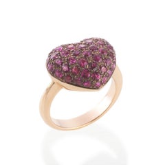 2.90 Carat Round Ruby Pavé Heart Shape Rose Gold Cocktail Ring