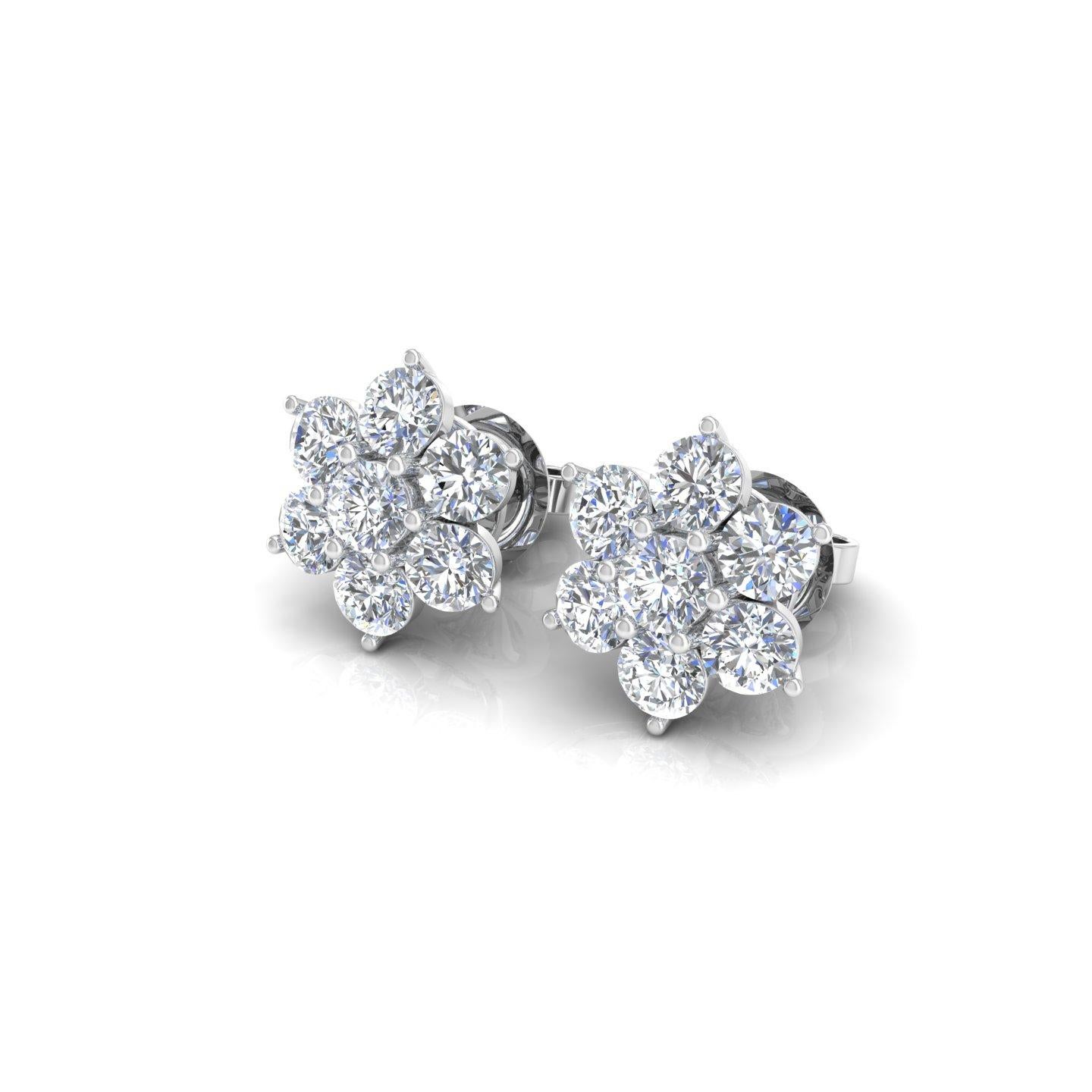 Modern Natural 2.90 Carat SI/HI Diamond Flower Fine Stud Earrings 18 Karat White Gold For Sale