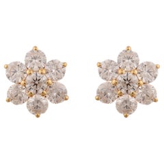 2.90 Carat SI Clarity HI Color Diamond Flower Stud Earrings 18 Karat Yellow Gold