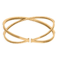 18k Yellow Gold Criss Cross Cuff Bangle Bracelet with 2.90ct Diamonds