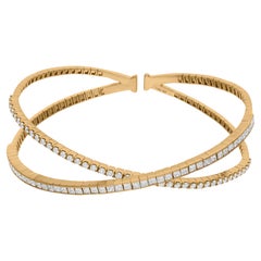 18k Yellow Gold Criss Cross Cuff Bangle Bracelet with 2.90ct Diamonds
