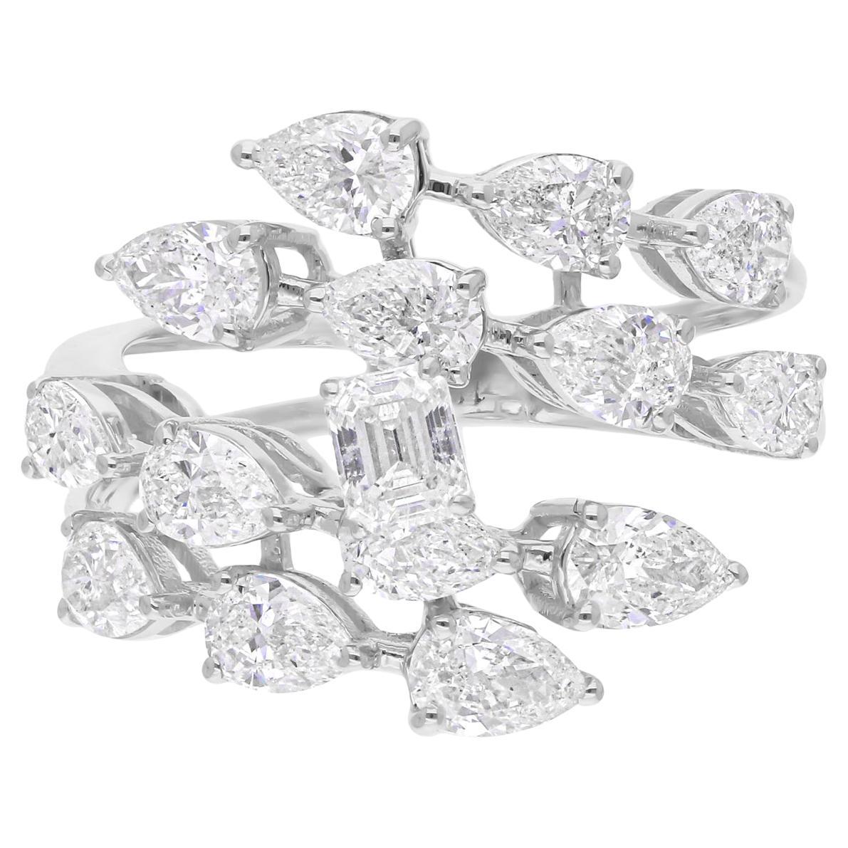 Anillo envolvente de diamantes talla esmeralda pera SI/H certificado SGL de 2,90 quilates y oro blanco de 18k