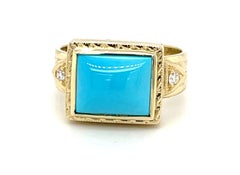 2.90 Carat Sleeping Beauty Mine Turquoise Cabochon Diamond Band Ring 18k Gold