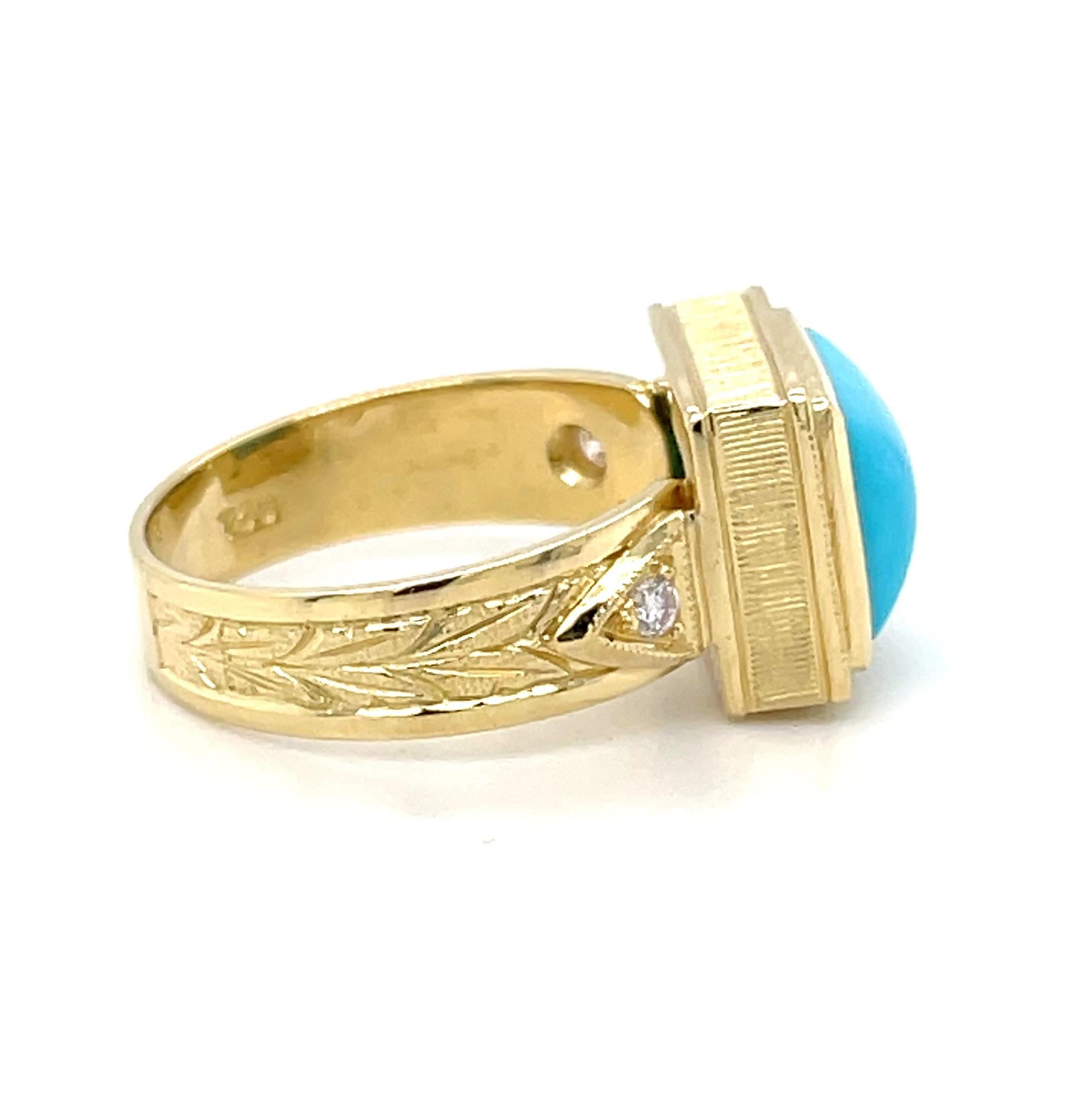 Anillo de oro de 18 quilates con banda de diamantes y cabujón de turquesa de la mina de la Bella Durmiente de 2,90 quilates Artesano en venta