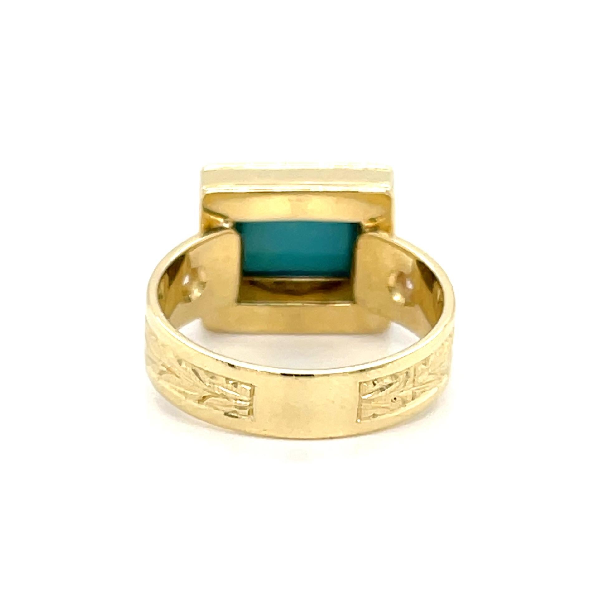 Anillo de oro de 18 quilates con banda de diamantes y cabujón de turquesa de la mina de la Bella Durmiente de 2,90 quilates Cabujón en venta