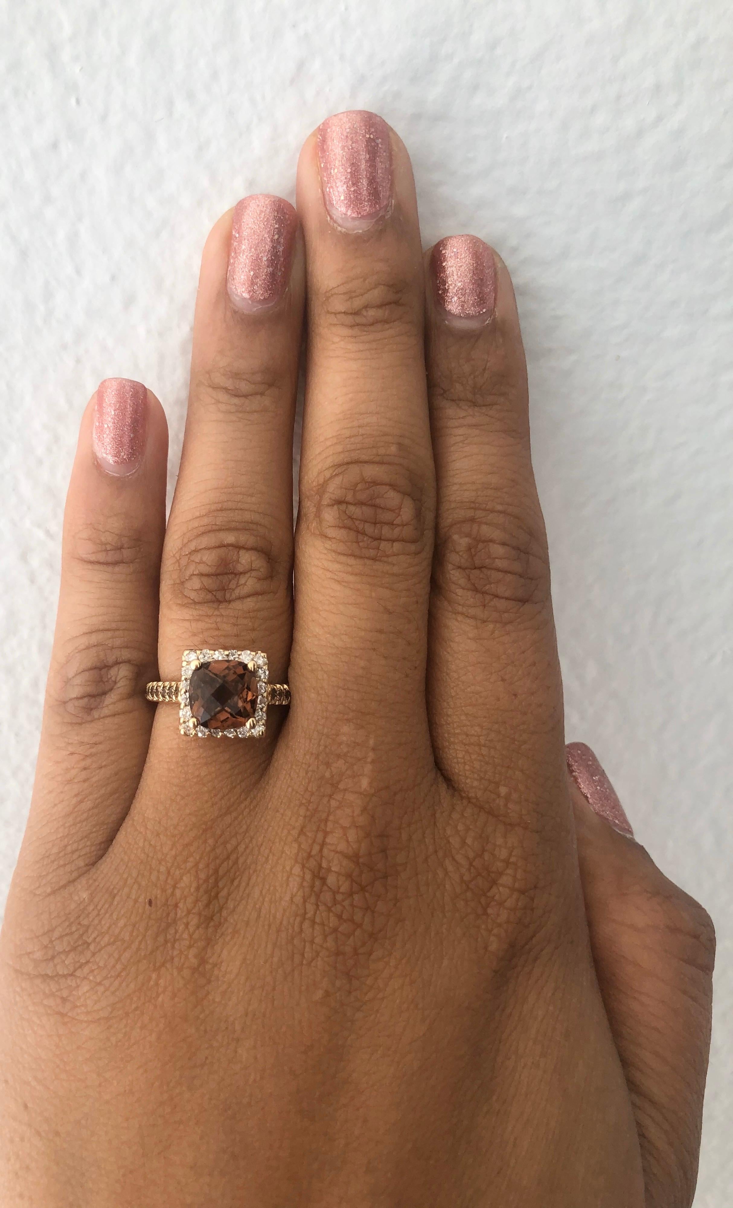 2.90 Carat Tourmaline Diamond 14 Karat Yellow Gold Cocktail Ring In New Condition For Sale In Los Angeles, CA