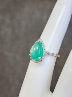 2.90 Carats Colombian Emerald Pear Shape Diamond Ring White Gold 14 Karat