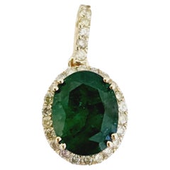 2.90 Carats Natural Emerald Diamond Pendant Yellow Gold 14 Karat