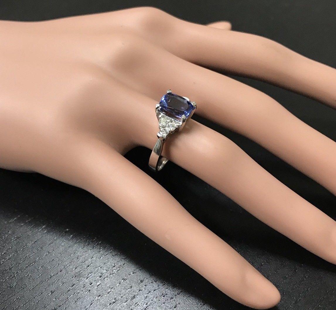 2.90 Carat Natural Very Nice Looking Tanzanite and Diamond 14K Solid White Gold For Sale 1