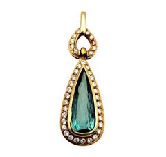 2.40 Carat Pear Cut Tourmaline Pendant with Diamond Halo in 20 Karat Rose Gold