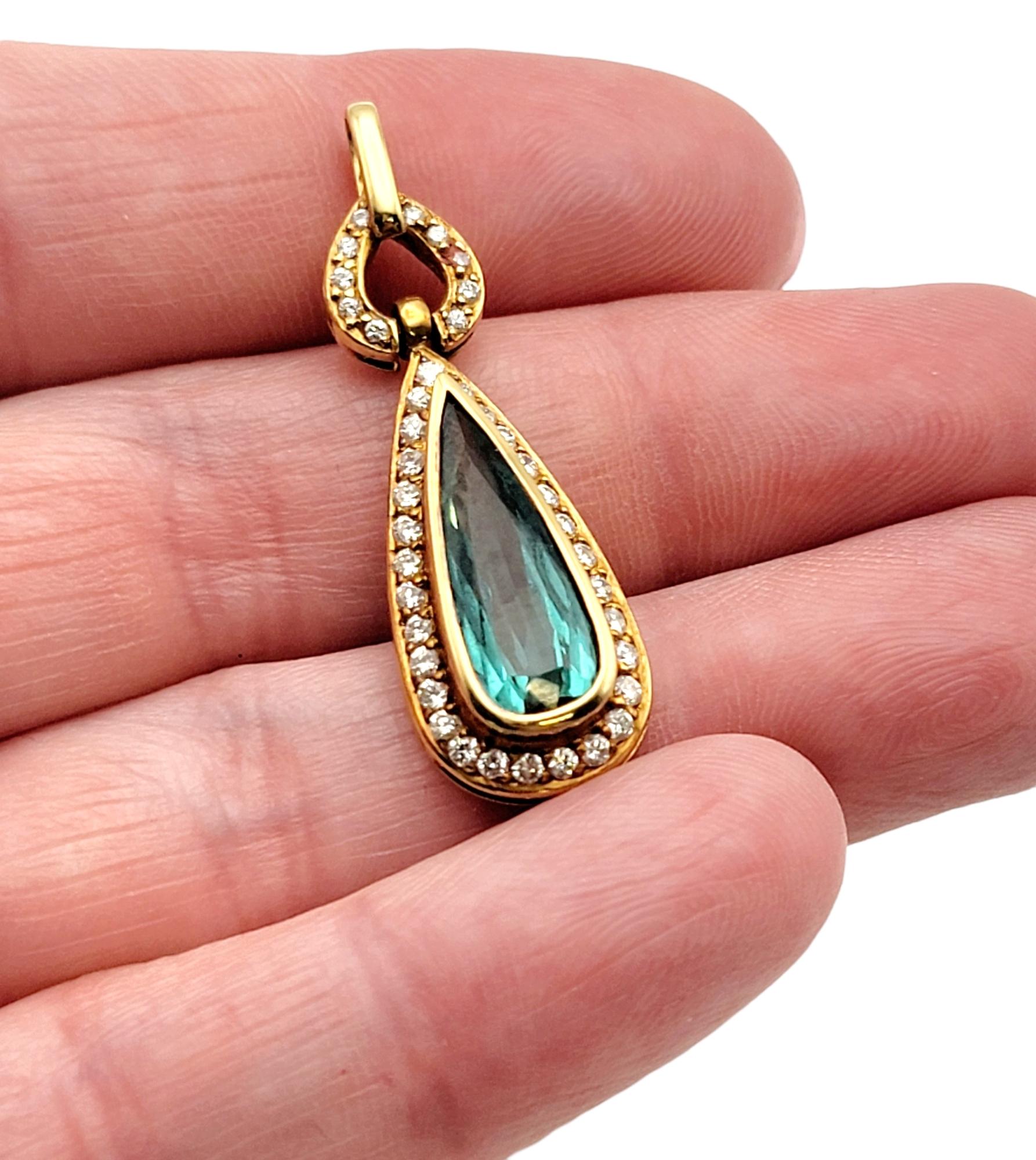 2.90 Carats Pear Shape Tourmaline and Diamond Halo Pendant 20 Karat Rose Gold In Good Condition For Sale In Scottsdale, AZ