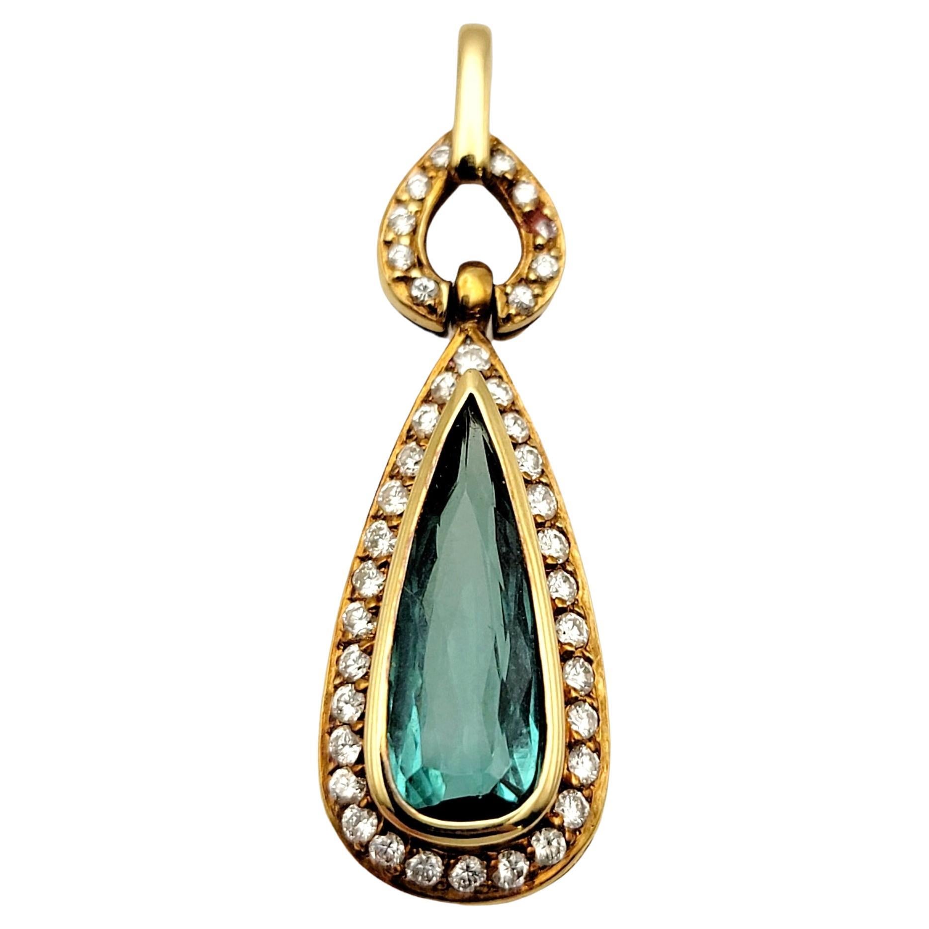 2.90 Carats Pear Shape Tourmaline and Diamond Halo Pendant 20 Karat Rose Gold For Sale