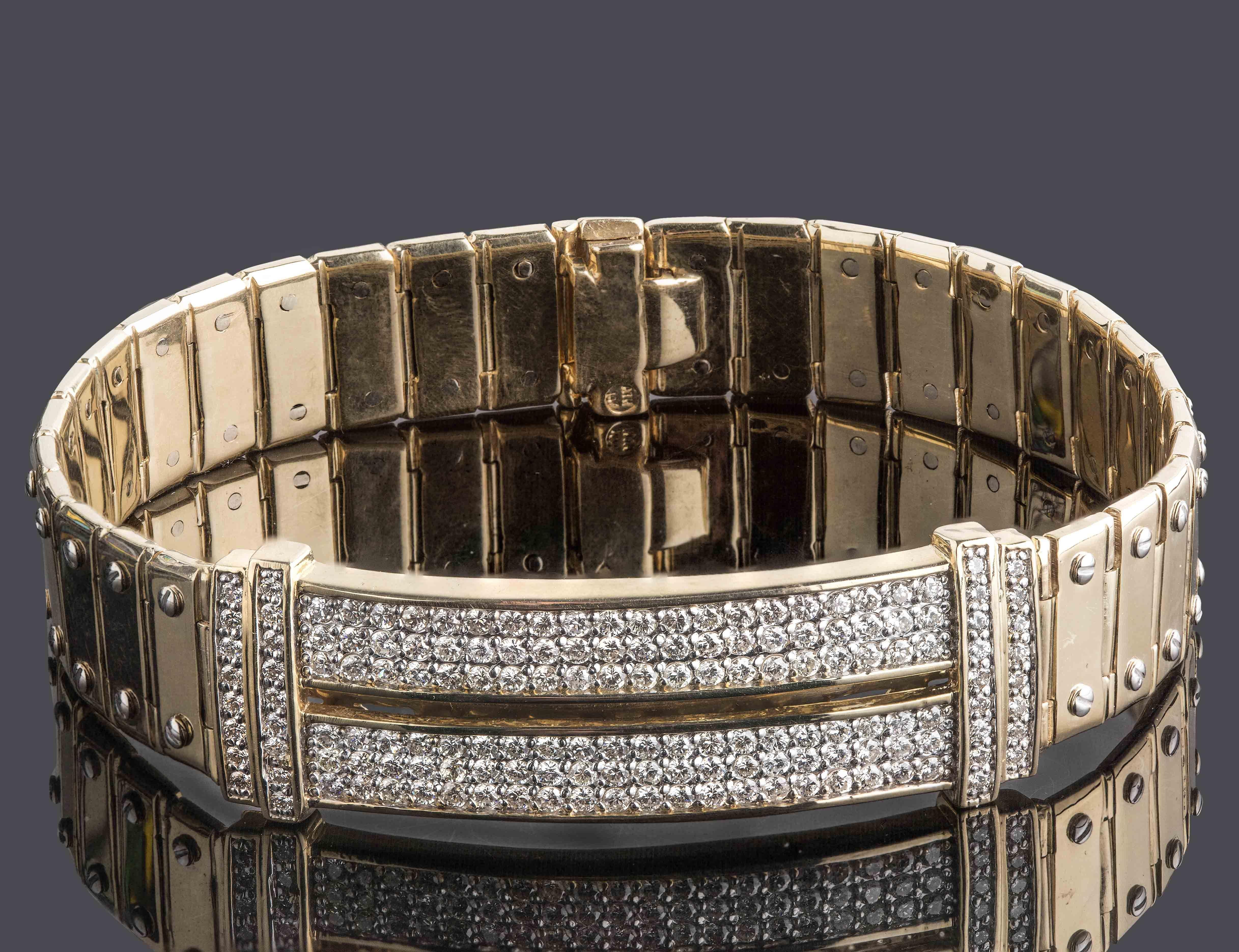 Round Cut 2.90 Ct Diamond ID Screw Link Men's Bracelet 14k Yellow Solid Gold 54.2g 8.25