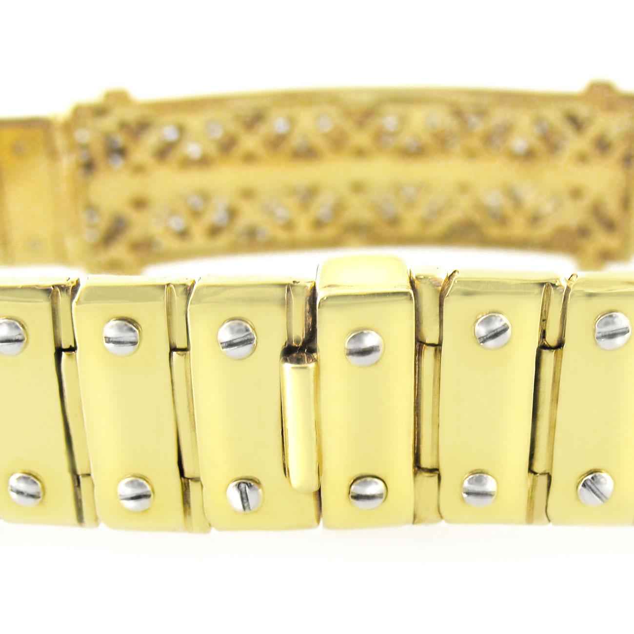 2.90 Ct Diamond ID Screw Link Men's Bracelet 14k Yellow Solid Gold 54.2g 8.25