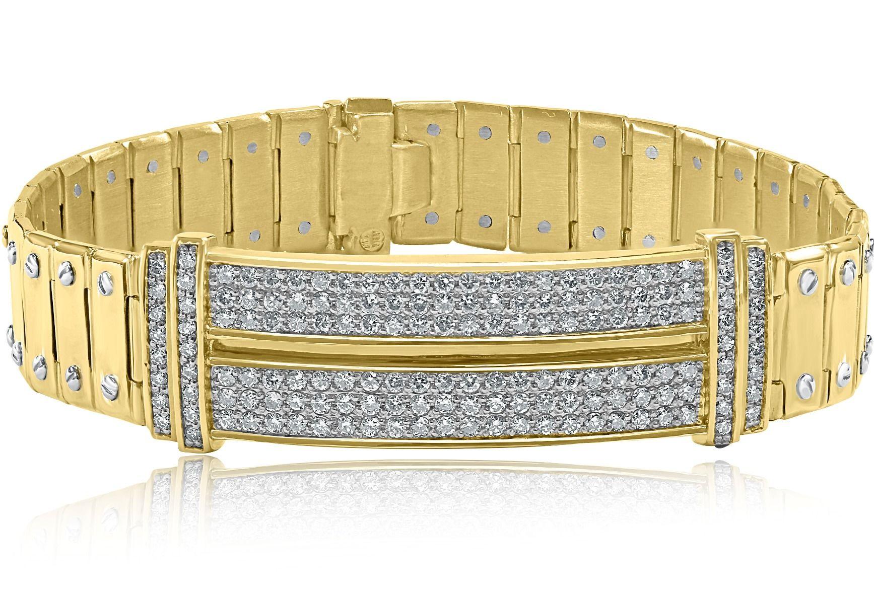 2.90 Ct Diamond ID Screw Link Men's Bracelet 14k Yellow Solid Gold 54.2g 8.25