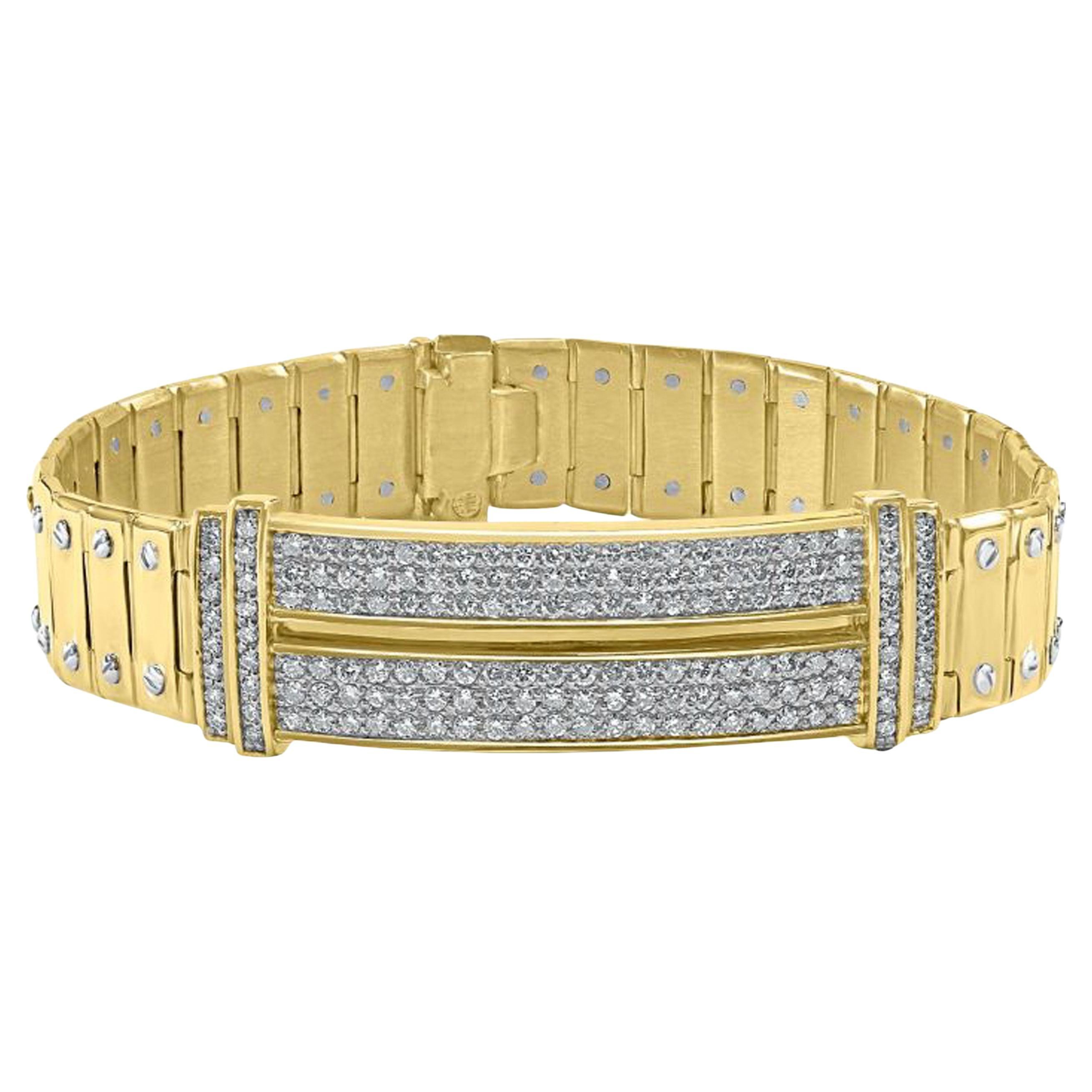 2.90 Ct Diamond ID Link Bracelet Homme 14k Yellow Solid Gold 54.2g 8.25" 8.25"