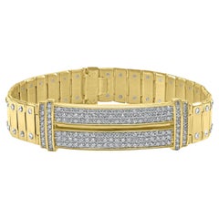 2.90 Ct Diamond ID Link Bracelet Homme 14k Yellow Solid Gold 54.2g 8.25" 8.25"
