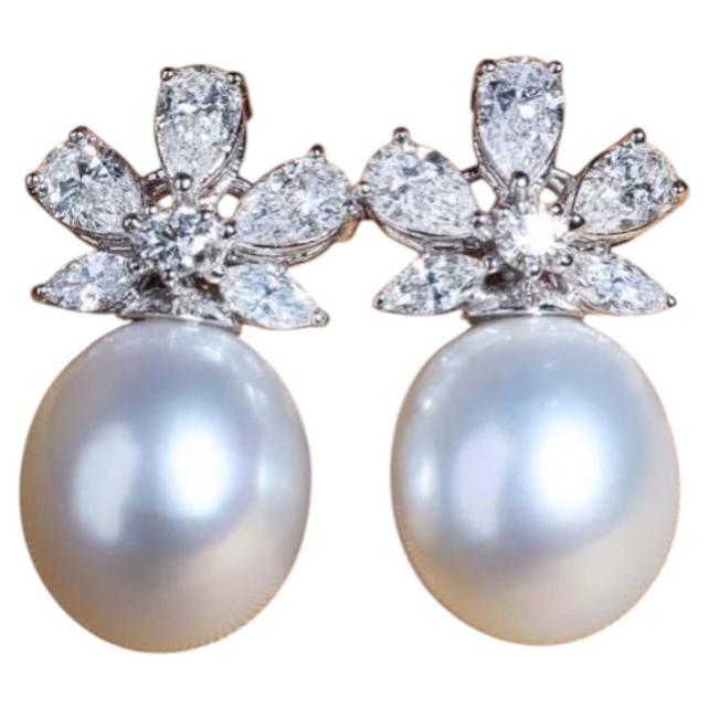 Pendientes de oro de 18 quilates con perlas y diamantes de 2,90 quilates