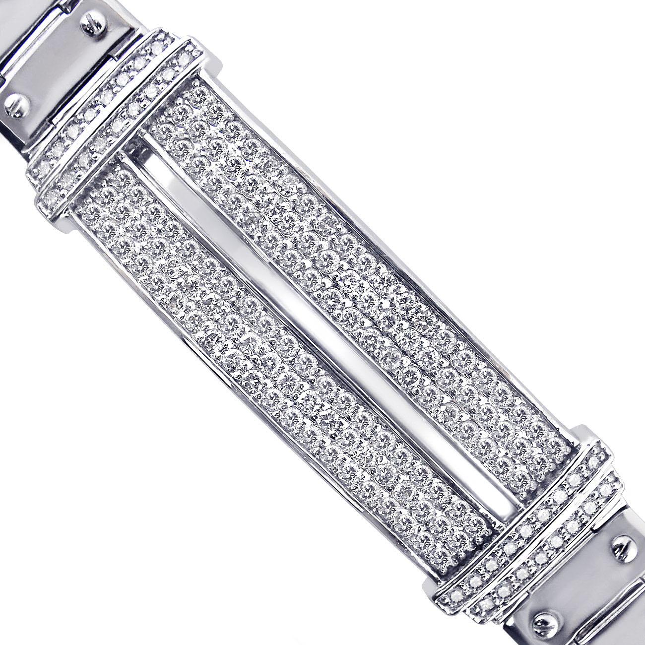 Bracciale con diamanti da uomo da 2,90 carati a vite A Link in oro bianco massiccio 14k 58,3 grammi 8