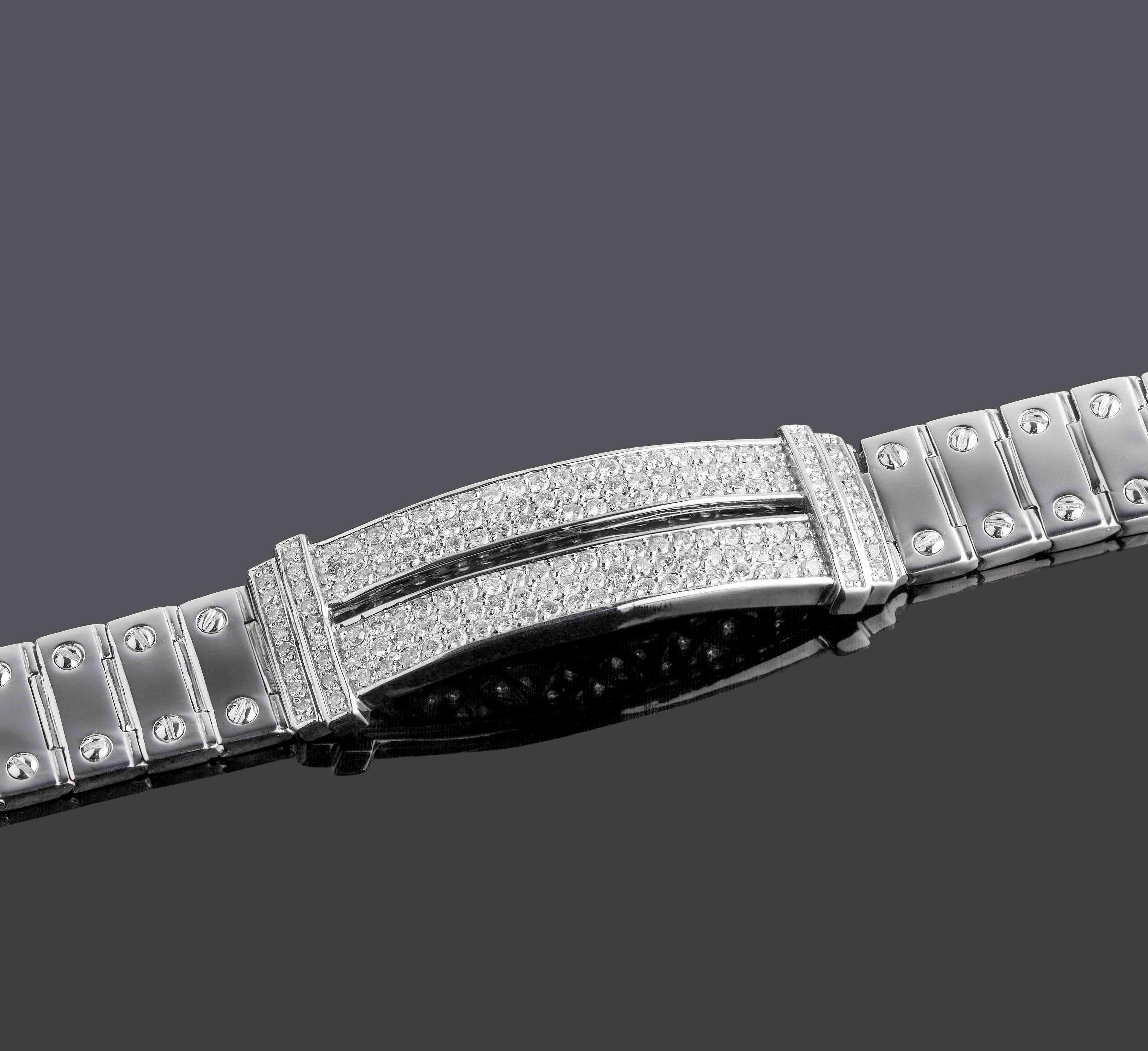 Moderno Bracciale con diamanti da uomo da 2,90 carati a vite A Link in oro bianco massiccio 14k 58,3 grammi 8