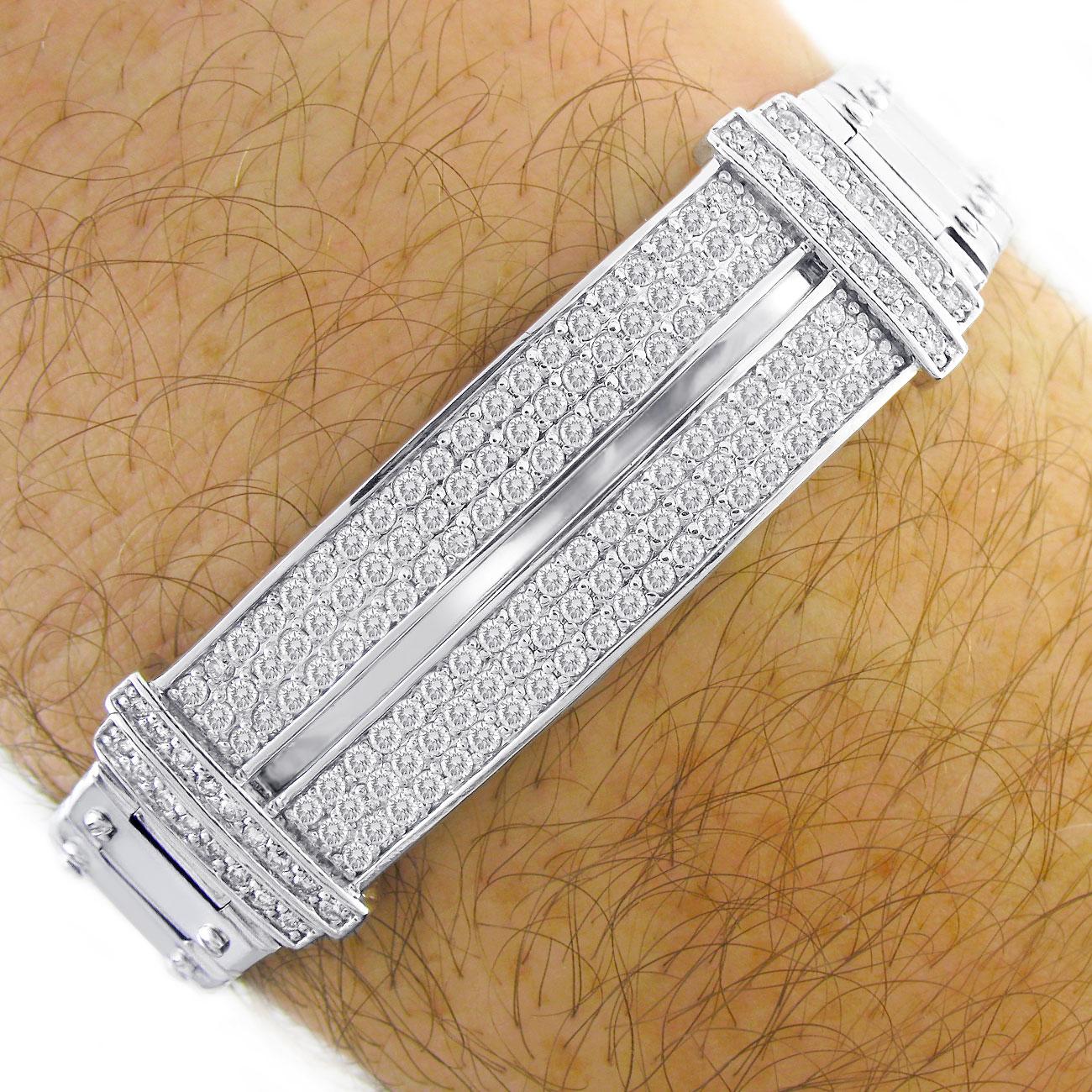 Bracciale con diamanti da uomo da 2,90 carati a vite A Link in oro bianco massiccio 14k 58,3 grammi 8