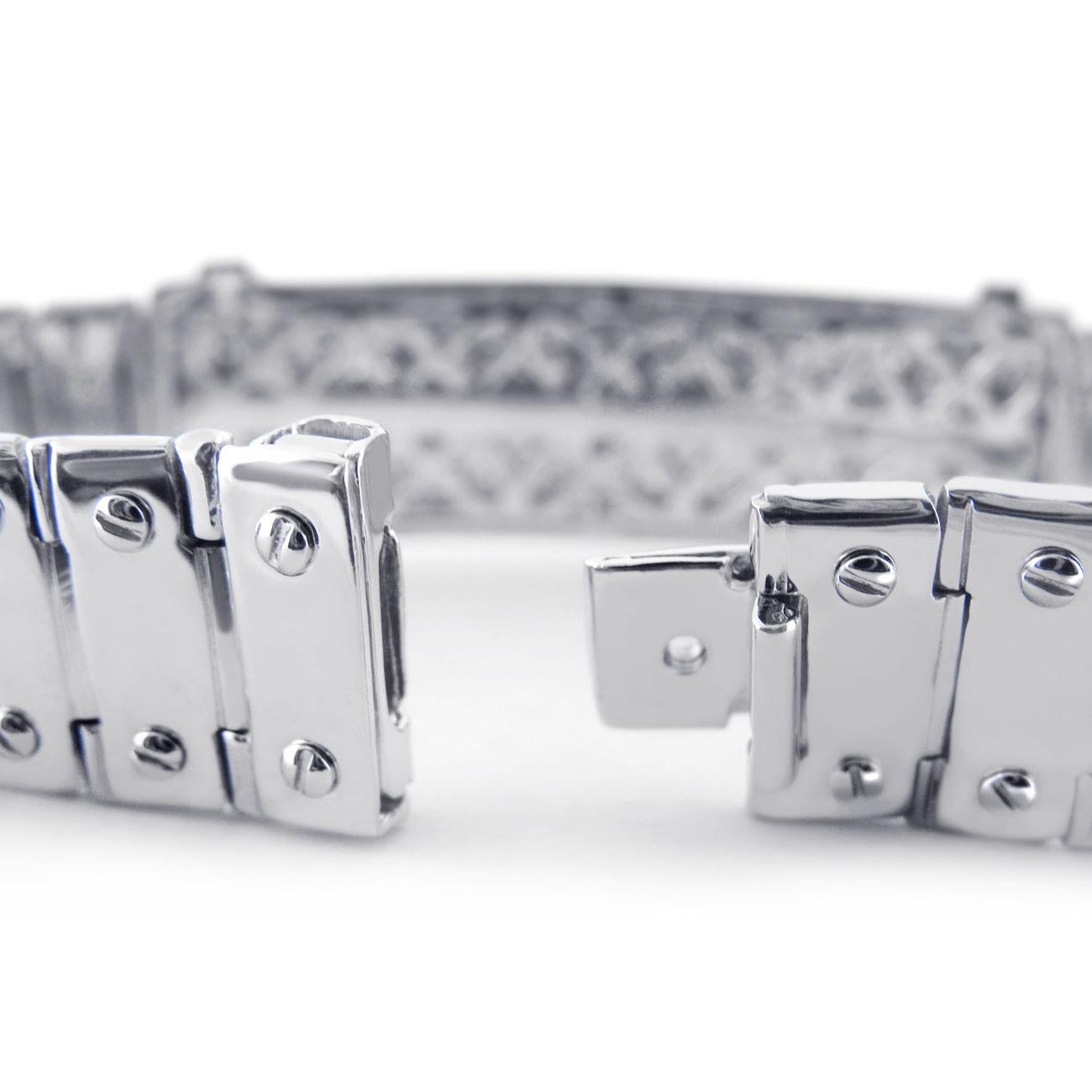 Bracciale con diamanti da uomo da 2,90 carati a vite A Link in oro bianco massiccio 14k 58,3 grammi 8