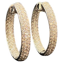 2.90 Cts F/VS1 Round Brilliant Cut Diamonds 3-Row Hoop Earrings 14K White Gold