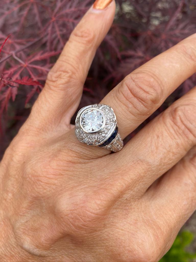 Victorian 2.90 tcw Edwardian Diamond and Sapphire Ring 18 Karat White Gold