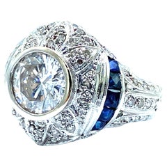 2.90 Ctw Edwardian Diamond and Sapphire Ring 18 Karat White Gold