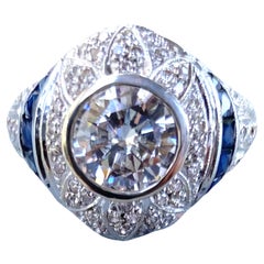 2.90 tcw Edwardian Diamond and Sapphire Ring 18 Karat White Gold