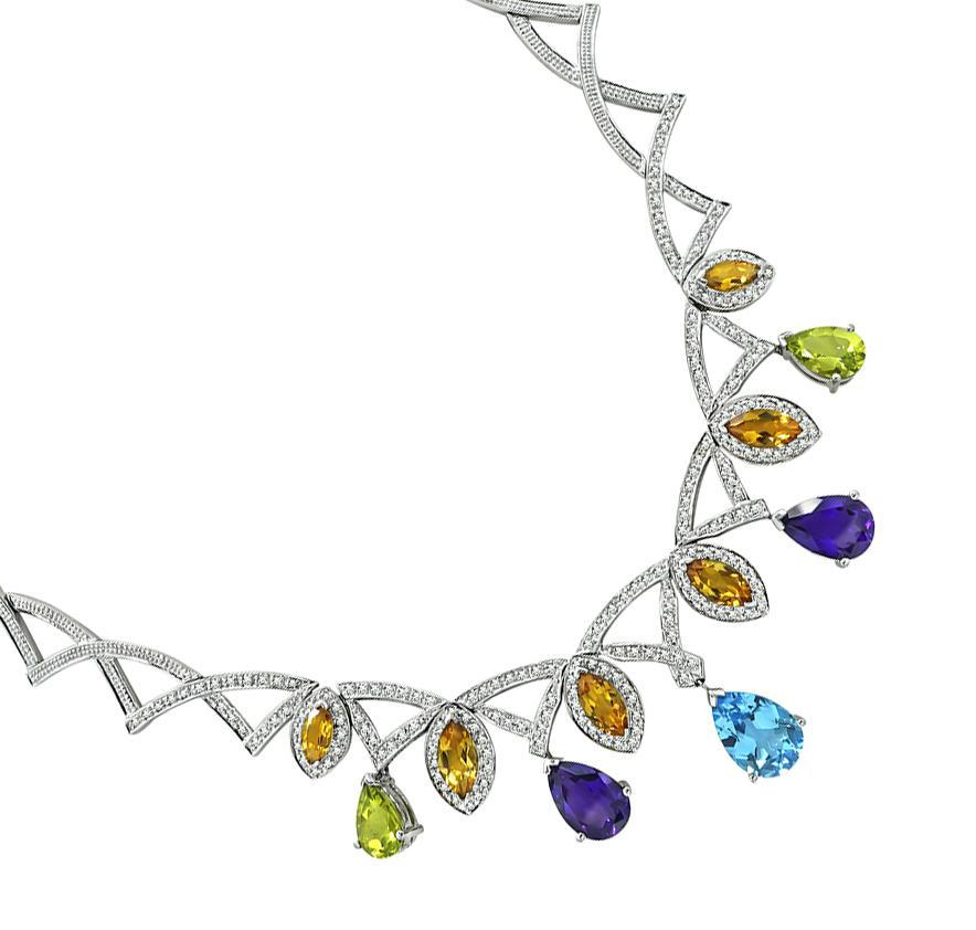 Taglio rotondo 29.00ct Collana in oro con gemme multicolore e 2.00ct di diamanti in vendita