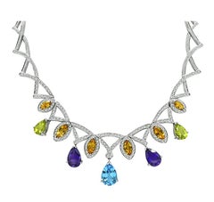 29.00ct Multi Color Gemstone 2.00ct Diamond Gold Necklace