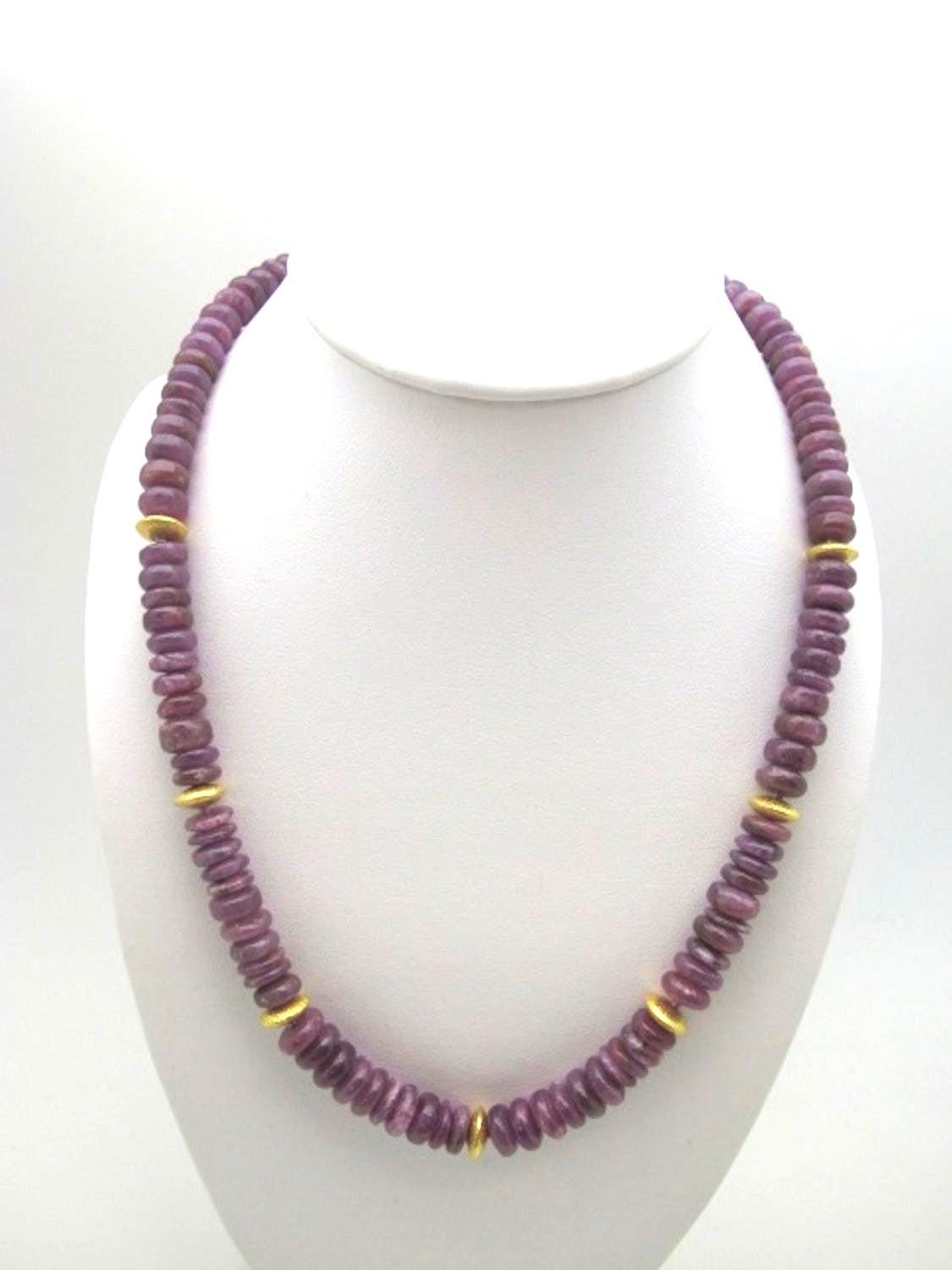 Artisan 290.44 Carat Total, Ruby Bead Necklace, Yellow Gold Accents