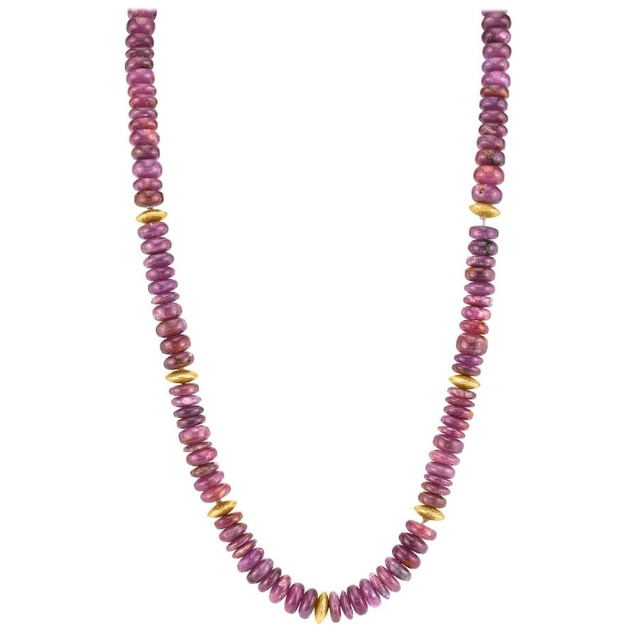 290.44 Carat Total, Ruby Bead Necklace, Yellow Gold Accents