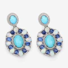 29.05 Carat Genuine Multi Gemstones .925 Sterling Silver Dangle Earrings