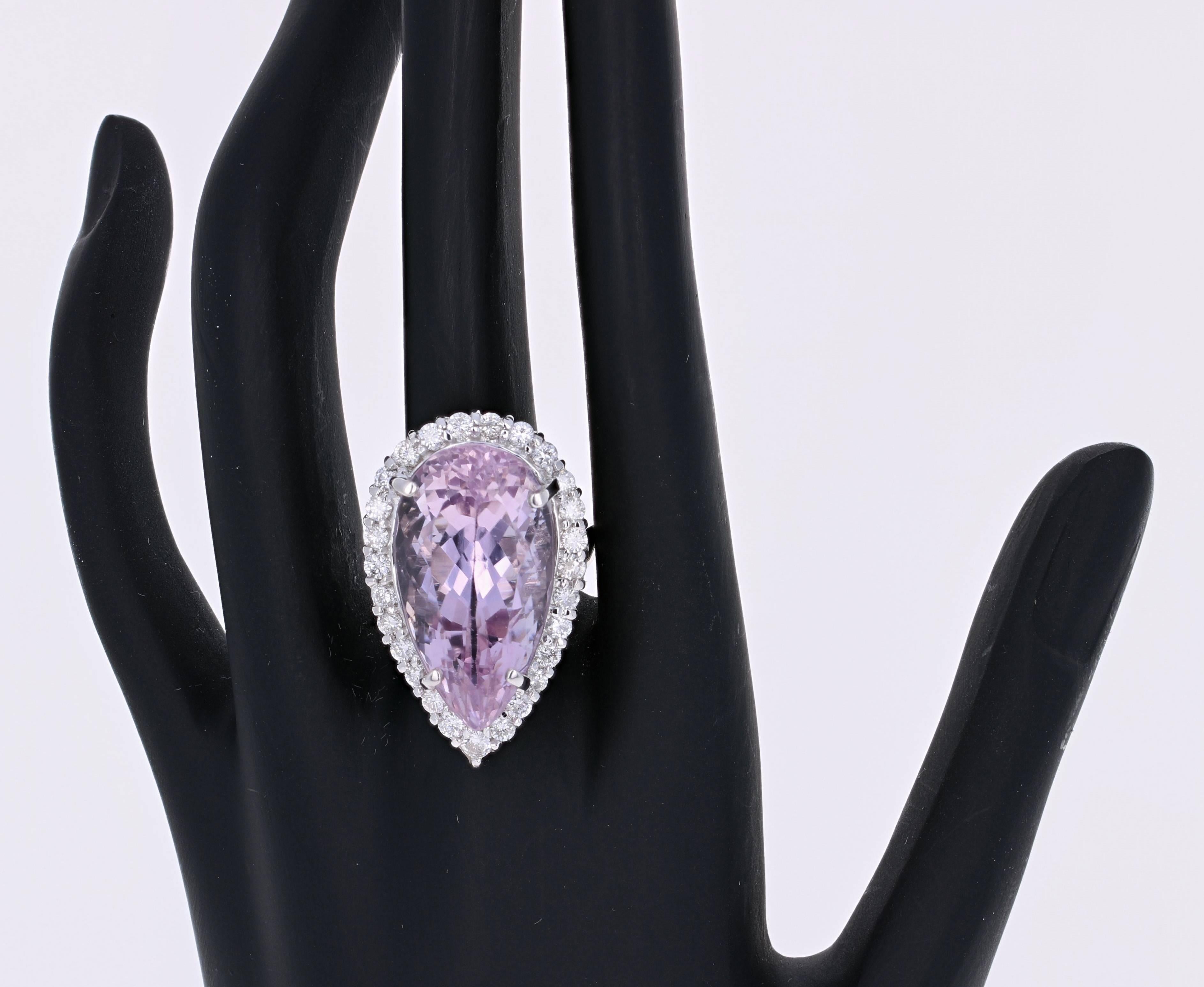 29.07 Carat Kunzite Diamond White Gold Cocktail Ring In New Condition In Los Angeles, CA