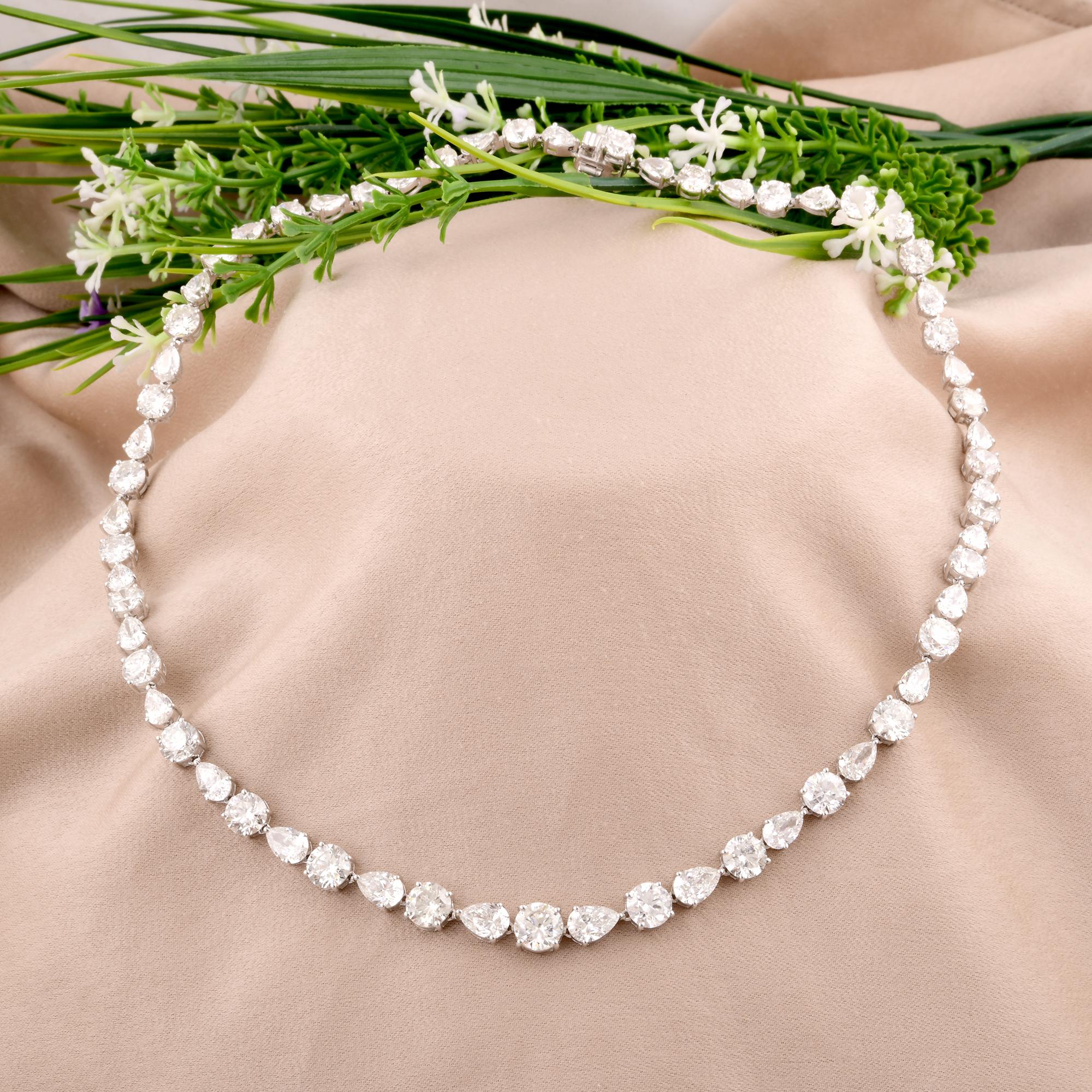 Modern 29.08 Carat Round Pear Shape Diamond Necklace Solid 14 Karat White Gold Jewelry For Sale
