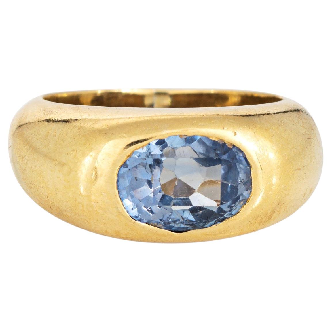 2.90ct Ceylon No Heat Sapphire Ring CERT 18k Gold Sz 6.25 Wide Band Vintage