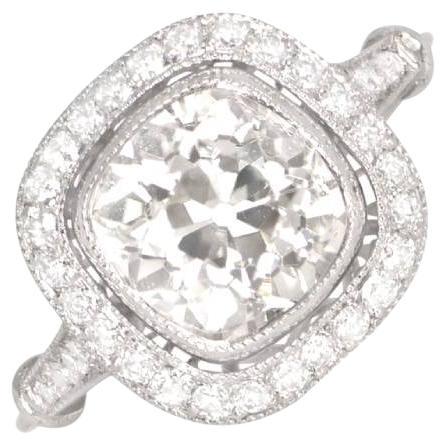 2.90 Carat Cushion Cut Diamond Engagement Ring, Platinum, Diamond Halo For Sale