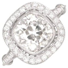 Bague de fiançailles en platine, diamant taillé en coussin de 2,90ct, halo de diamants