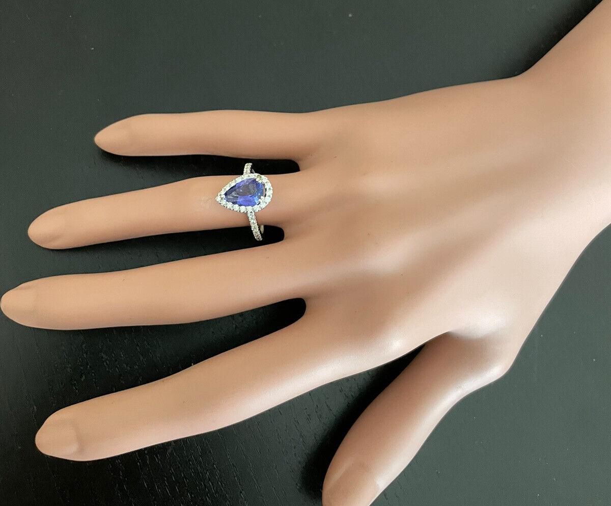 2.90Ct Natural Very Nice Looking Tanzanite and Diamond 14K Solid White Gold Ring For Sale 1