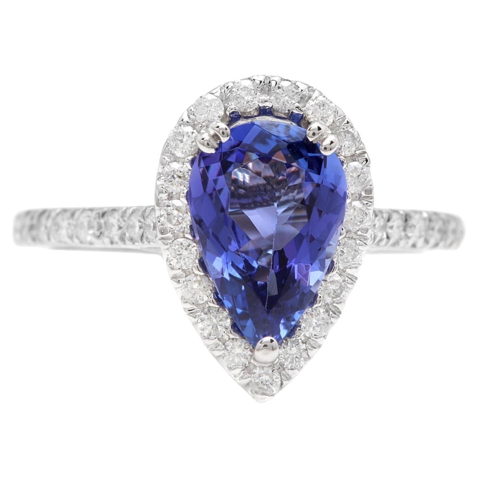 2.90Ct Natural Very Nice Looking Tanzanite and Diamond 14K Solid White Gold Ring For Sale