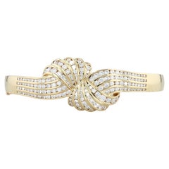 2.90ctw Diamond Bow Bangle Bracelet 18k Yellow Gold 7"