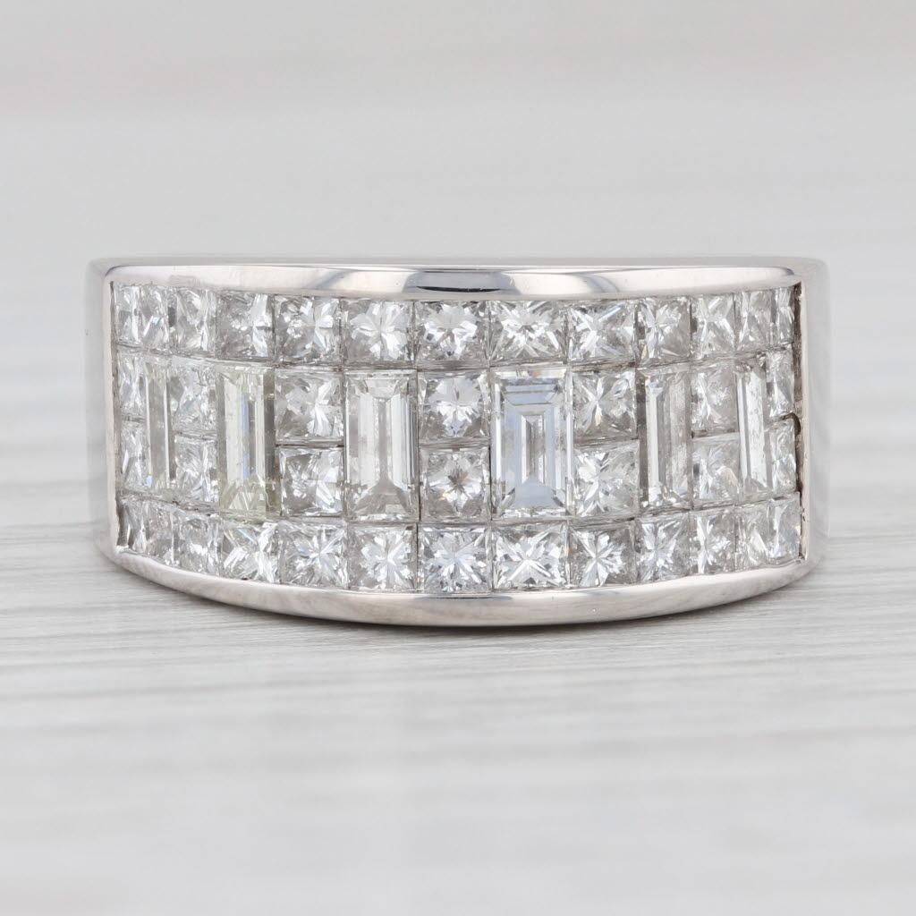 Princess Cut 2.90ctw Diamond High Dome Ring 18k White Gold Size 7 Cocktail Band For Sale