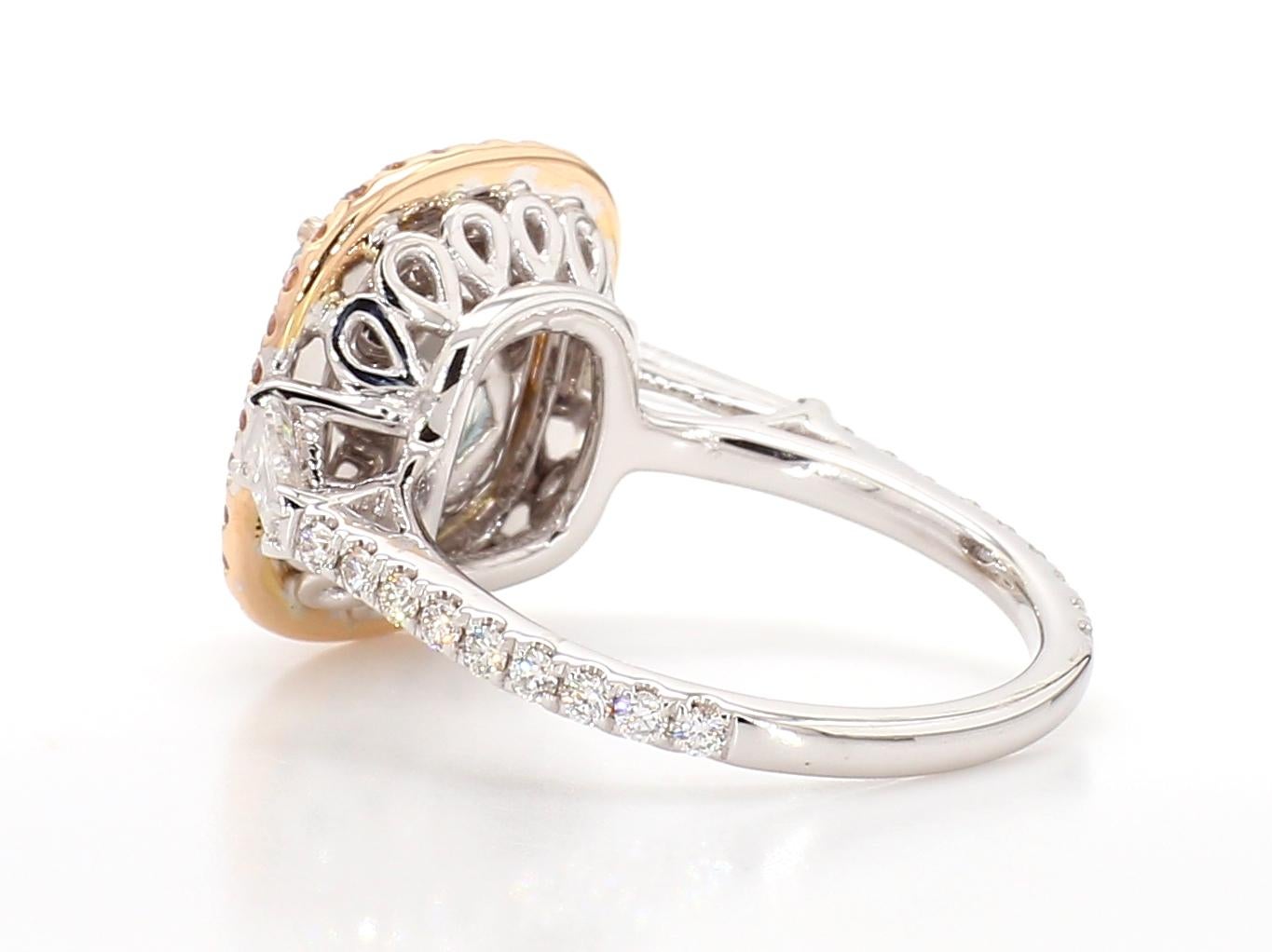 Anillo de compromiso de 3 piedras de aguamarina y diamante rosa de 2,91 quilates, oro rosa de 18 quilates. Contemporáneo en venta